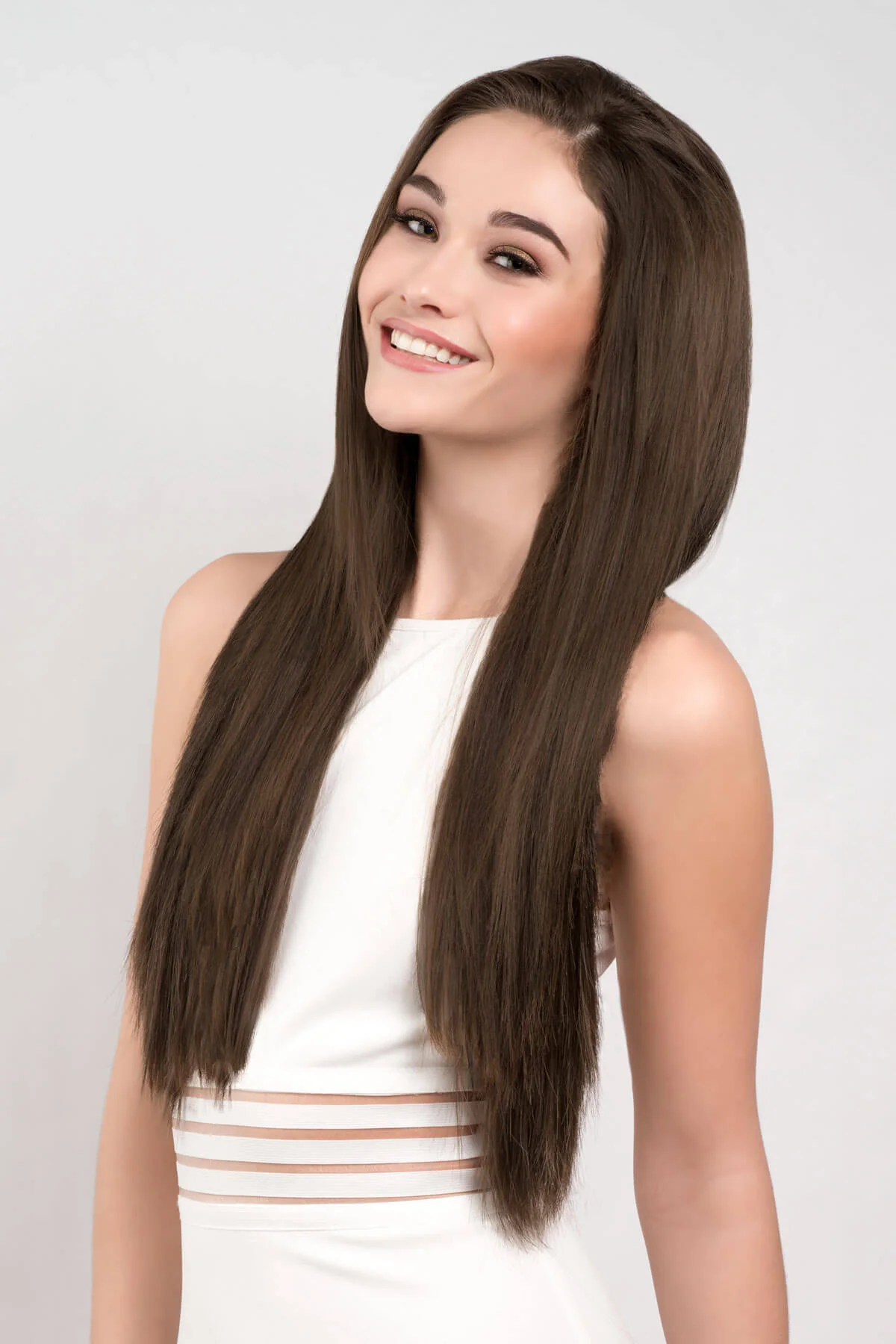 Faye - Poker Straight Sleek Extra Long Brown Half Wig - Image 11