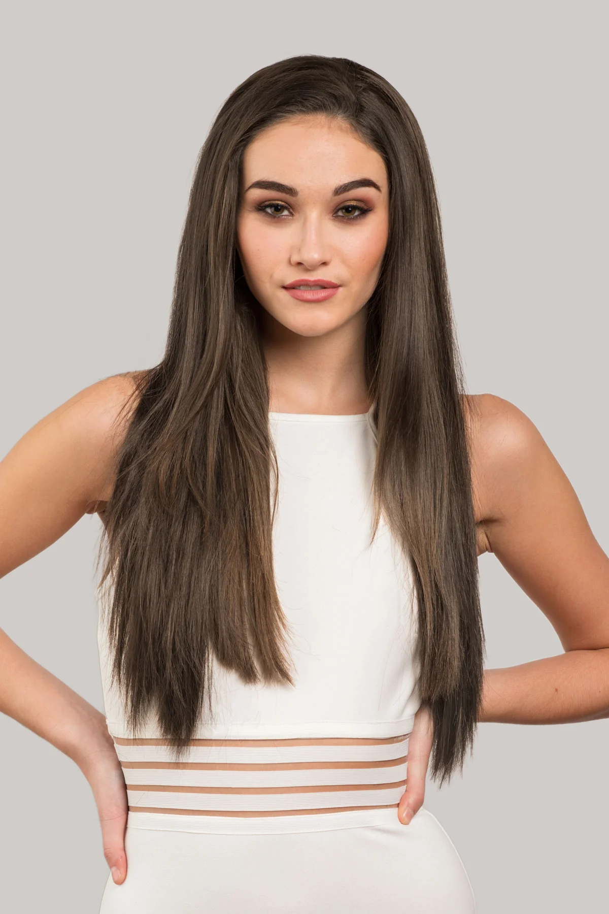 Faye - Poker Straight Sleek Extra Long Brown Half Wig - Image 16