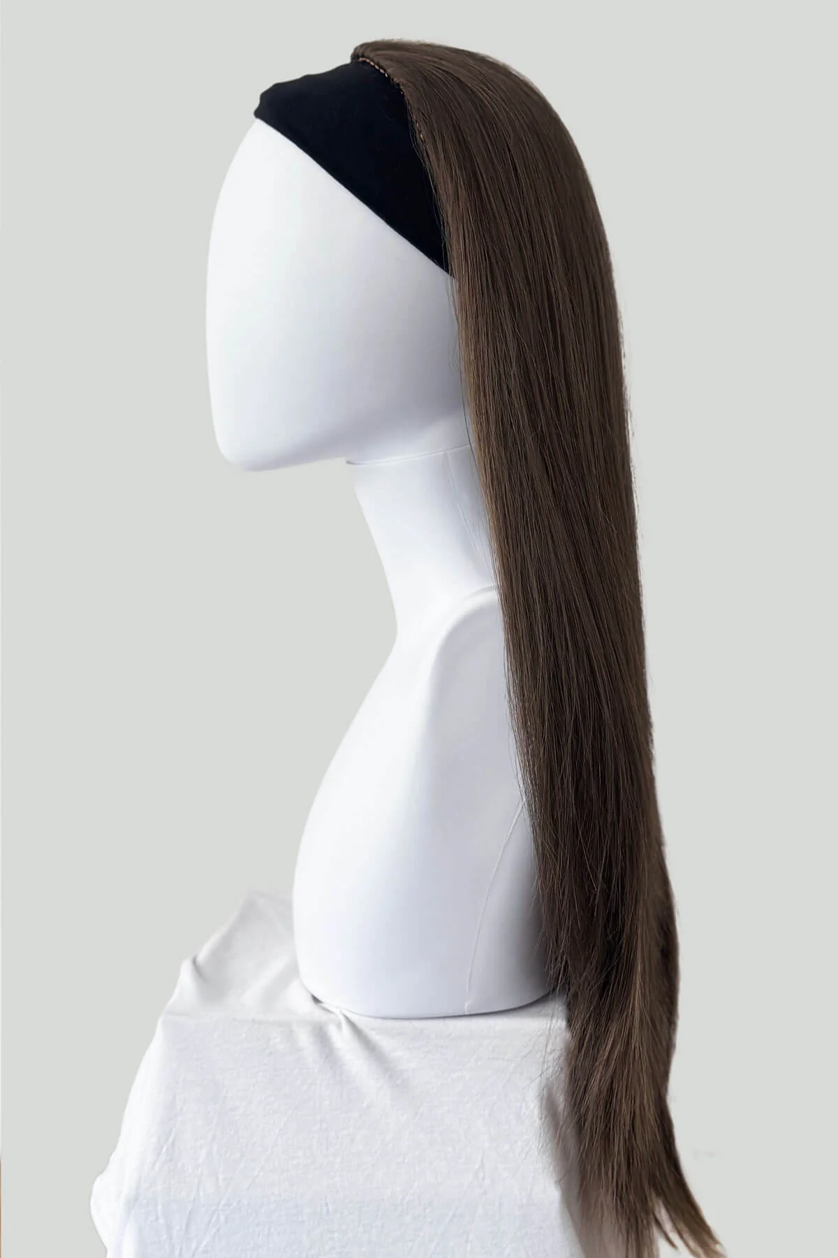 Faye - Poker Straight Sleek Extra Long Brown Half Wig - Image 17