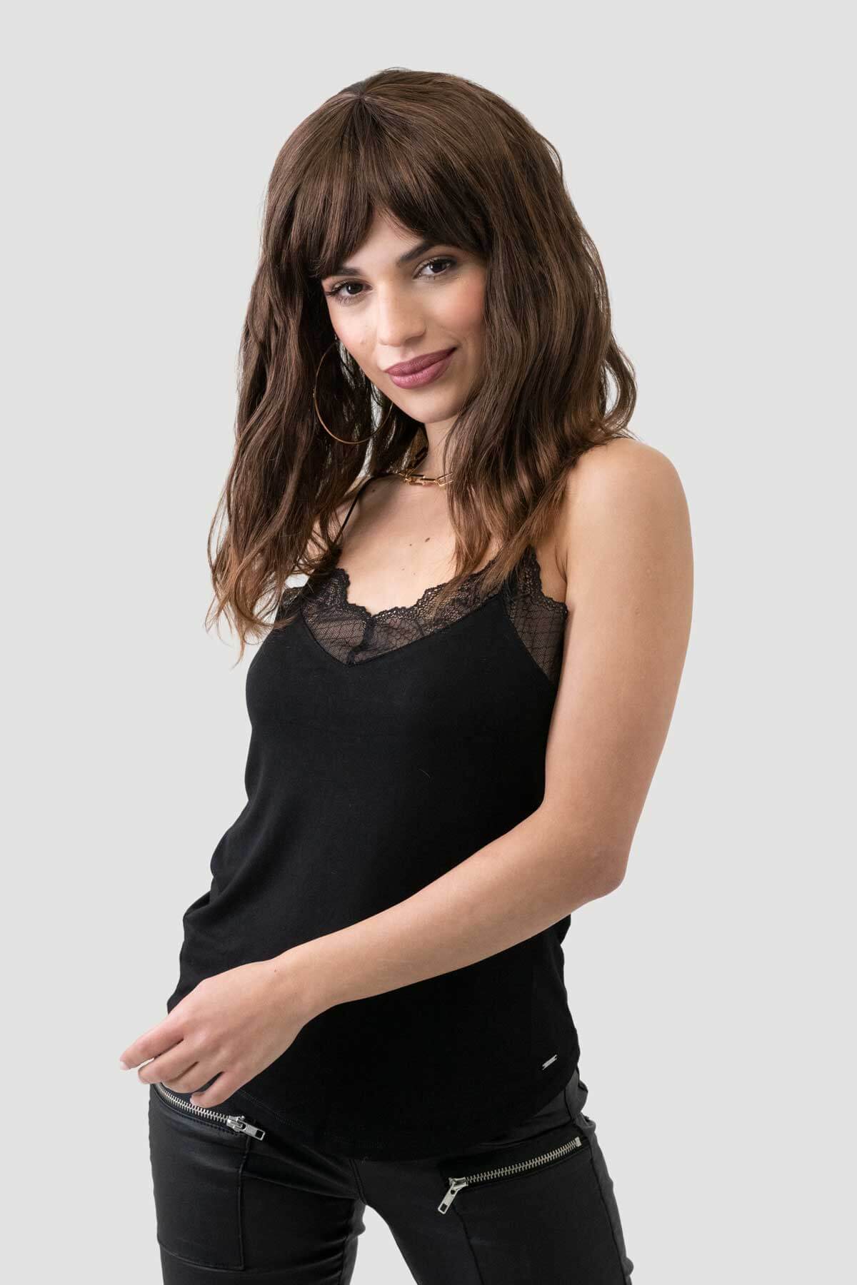 Brown long wavy bob (lob) wig with highlights: Melanie - Image 4