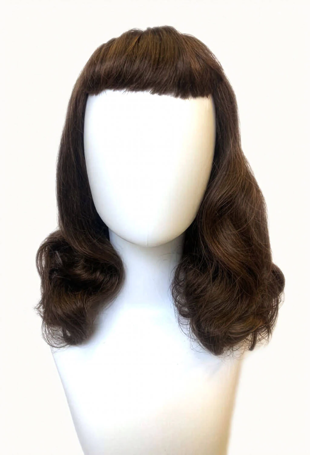 Brown pinup style wig, curled with short fringe: Carolina - Image 9