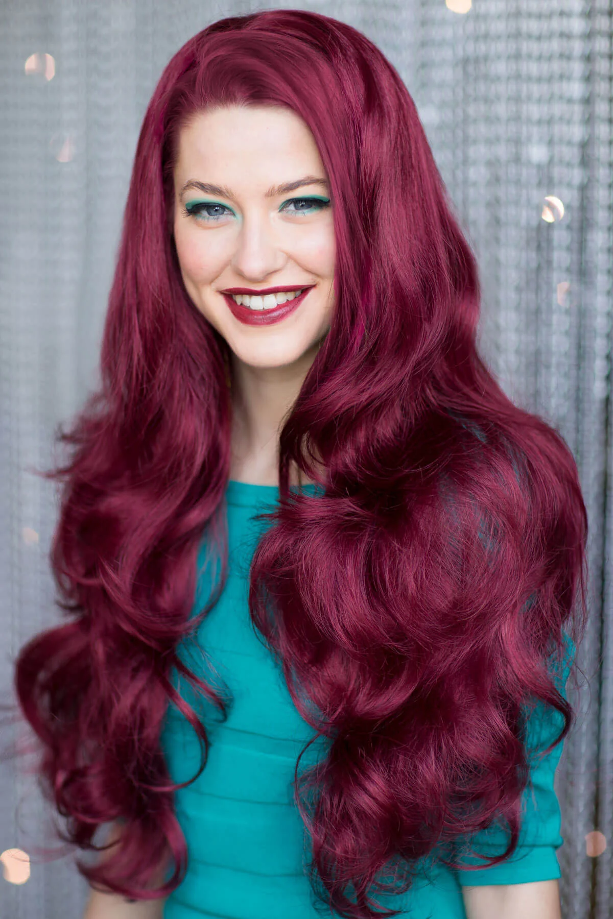 Red half wig hairpiece, long with big loose curls: Verity