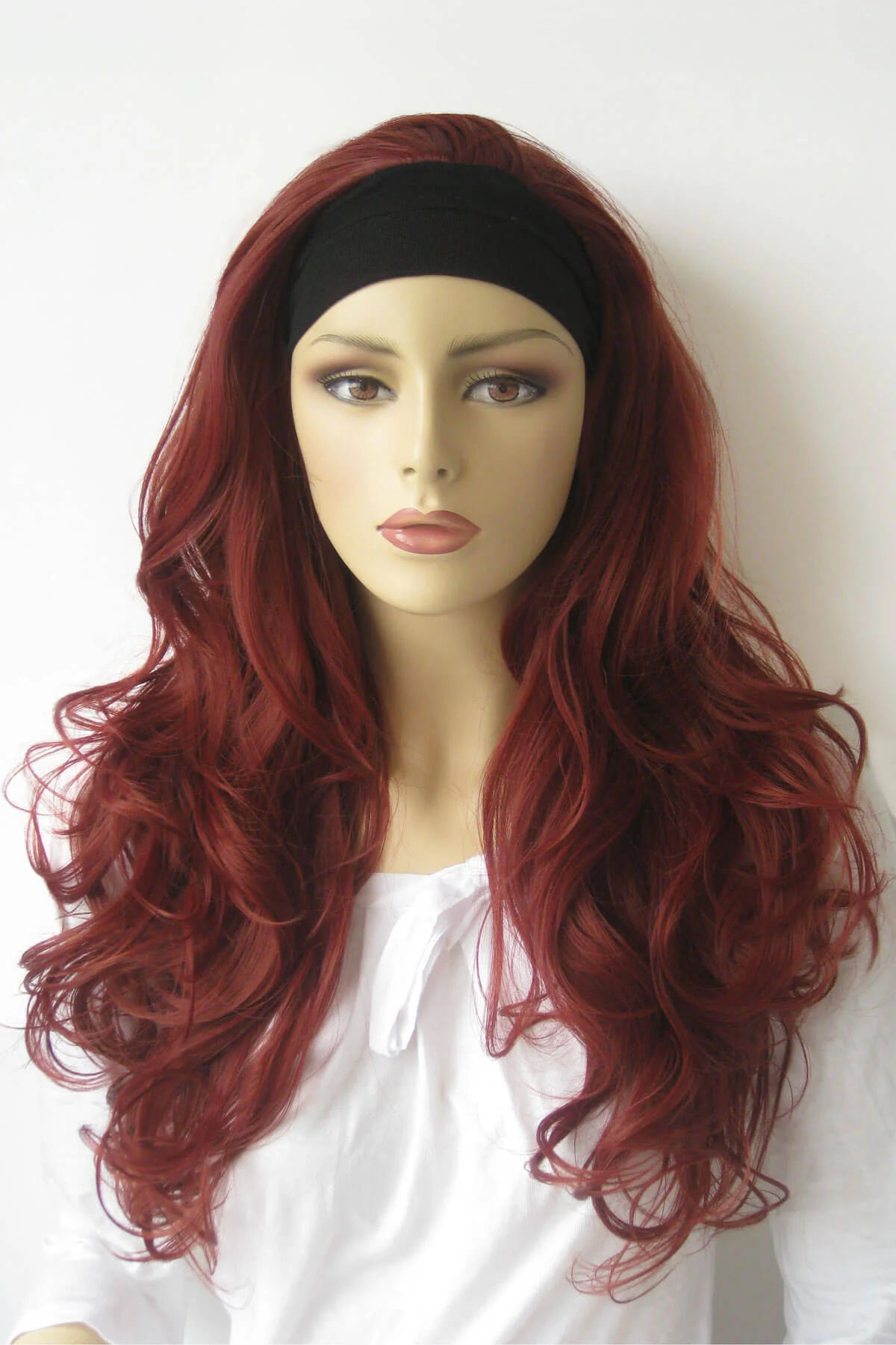 Red half wig hairpiece, long with big loose curls: Verity - Image 5