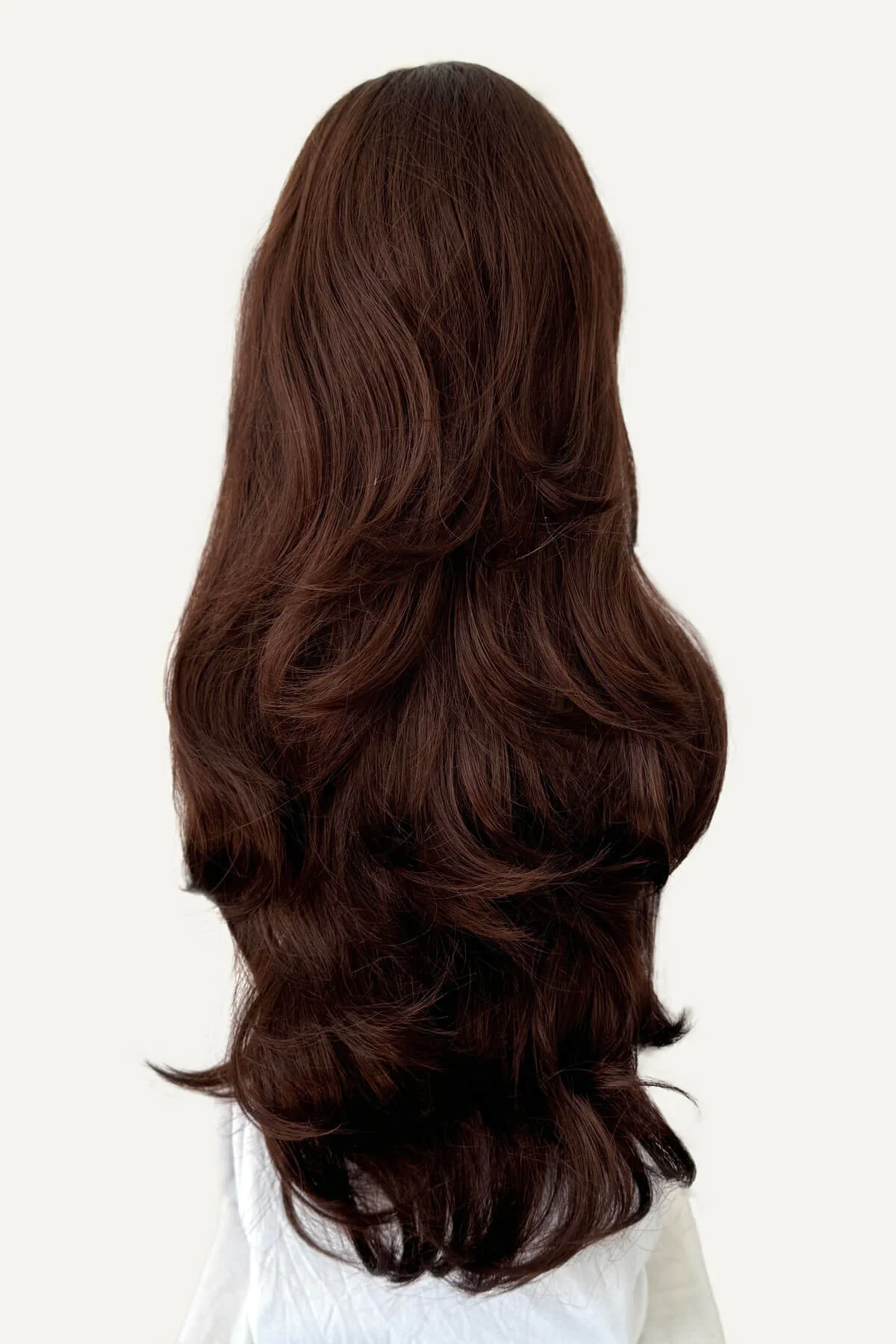 Reddish brown half wig hairpiece with long, gentle waves: Heather - Image 5