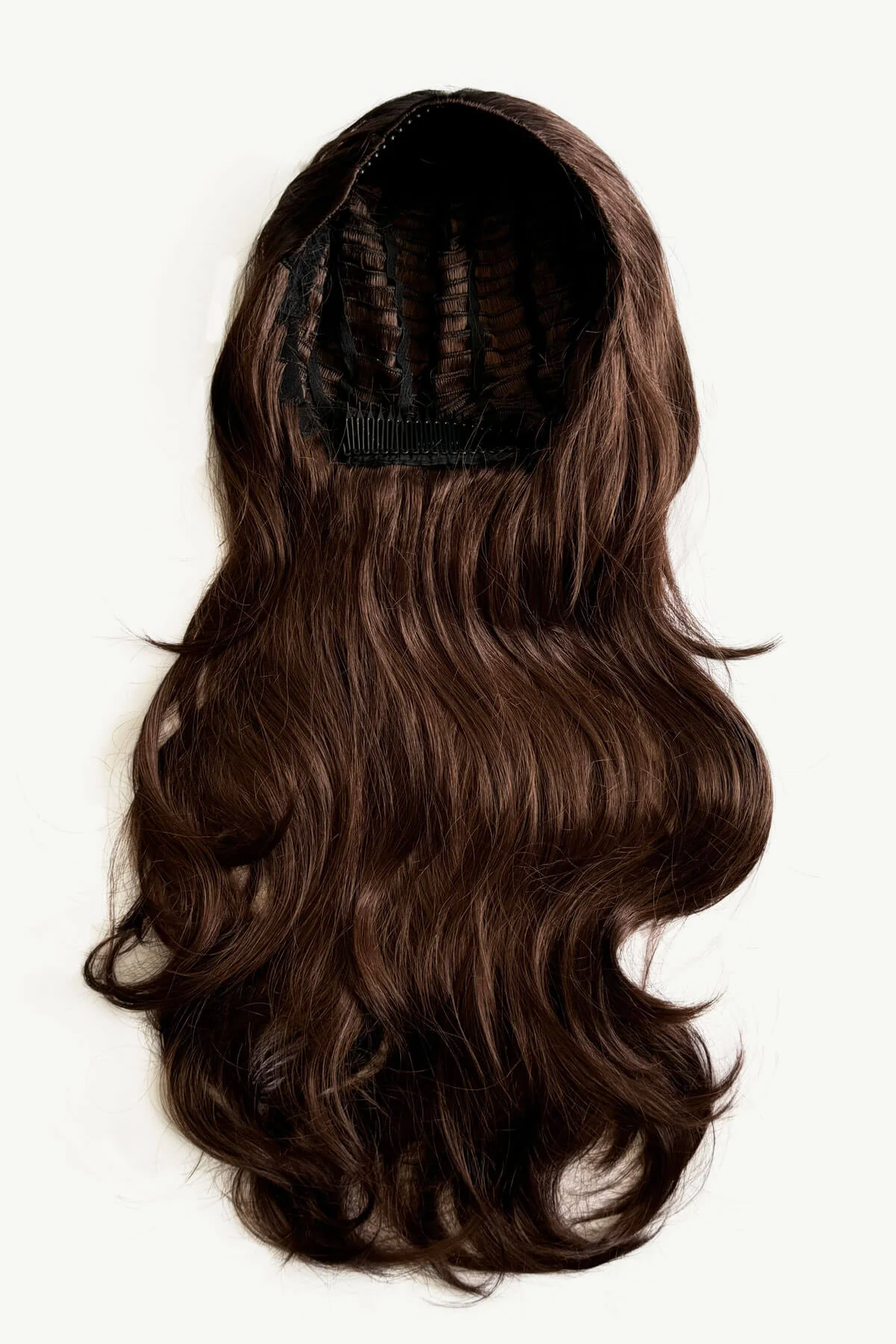 Reddish brown half wig hairpiece with long, gentle waves: Heather - Image 6