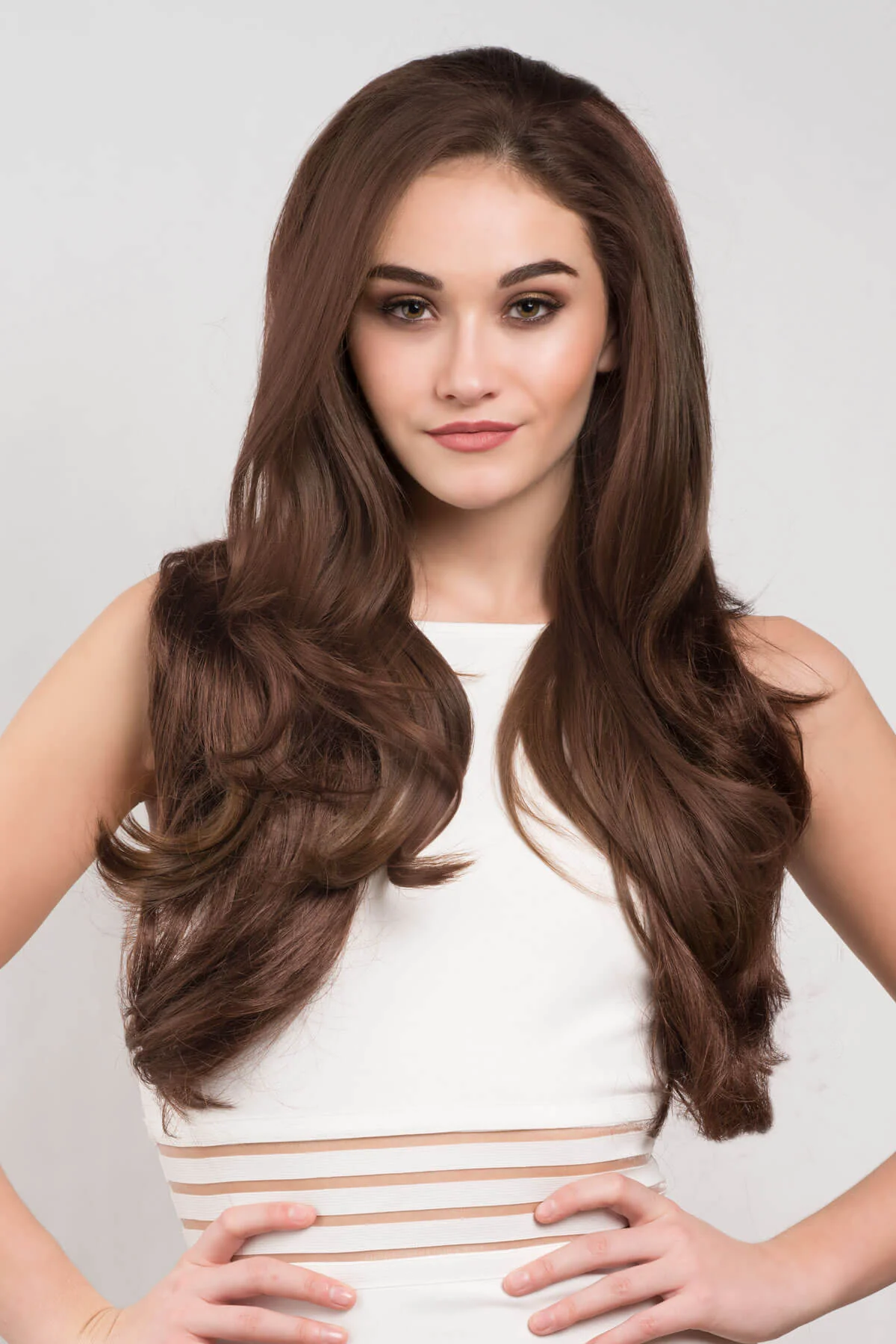 Reddish-brown half wig hairpiece (3/4 wig) with big loose curls: Anne