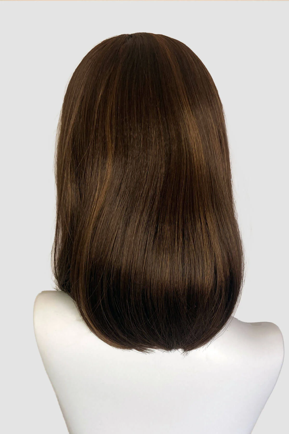 Long bob wig with a short fringe, brown with blonde highlights: Jill - Image 3